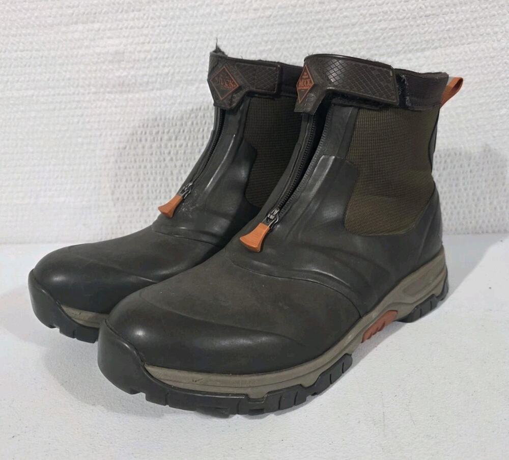 Muck Boot Company Mens Size 13 Waterproof Ankle Work Boots Brown Zip Outdoor